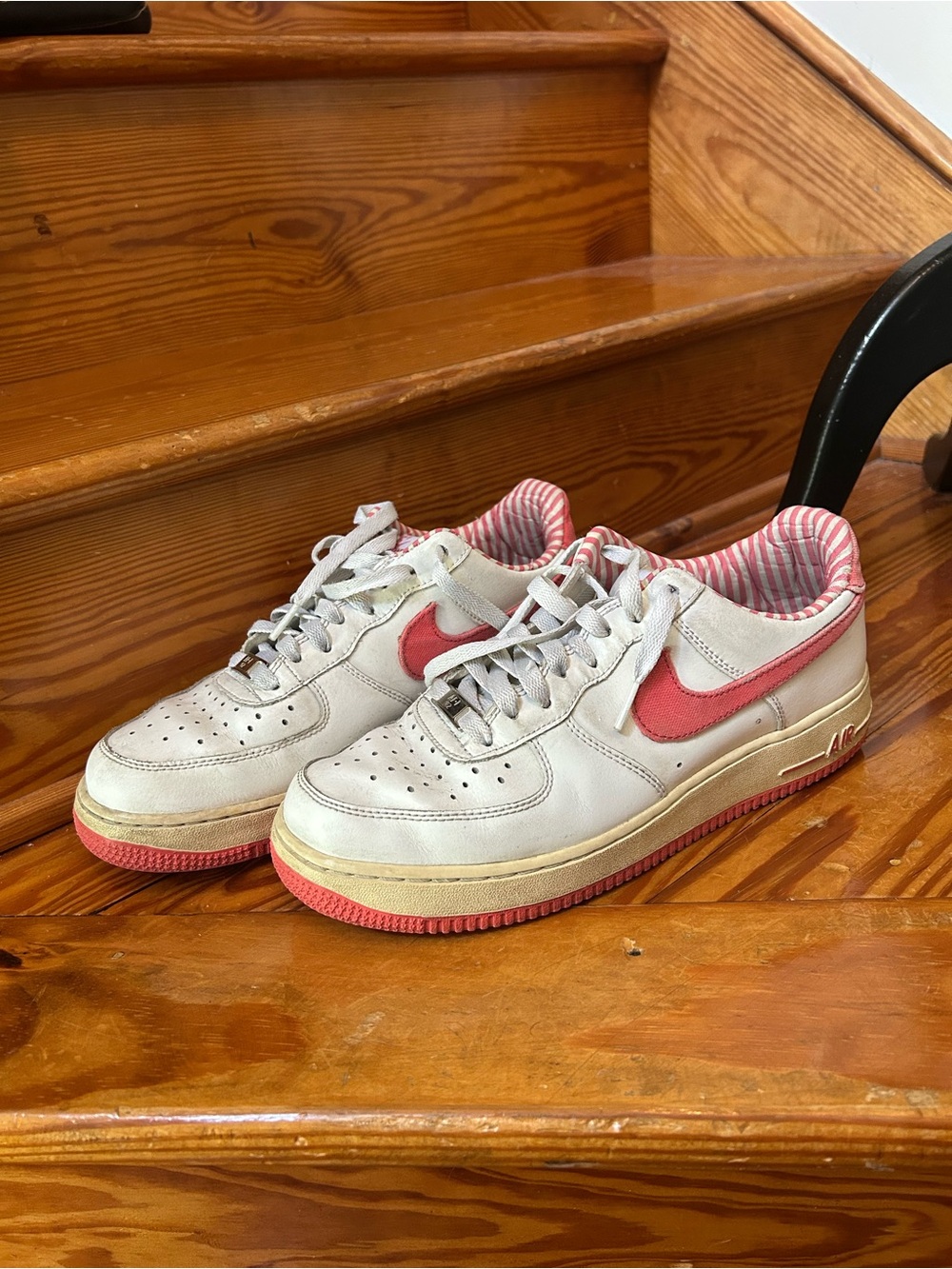 Nike Air Force 1 Low Seersucker White Sneakers with Pink Swoosh